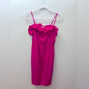 Hot pink dress, light weight, size M, ruffles along top, adjustable straps